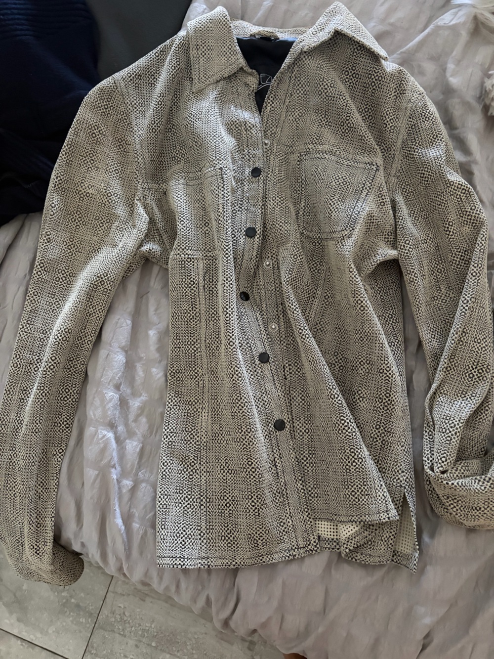 Textured Neutral Button-Front Jacket
